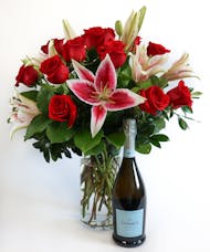 Roses with lilies and Prosecco